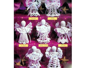 Vintage Crochet Pattern  Angels Six Designs  Christmas Tree Decorations Holiday Ornament Tree Trims