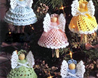 INSTANT DOWNLOAD PDF Vintage Crochet Pattern Clothespin Clothes Peg Angels  Christmas Tree Decorations Garland