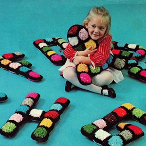 INSTANT DOWNLOAD PDF Vintage Crochet Pattern   Granny Square Alphabet Letters   Toy Retro