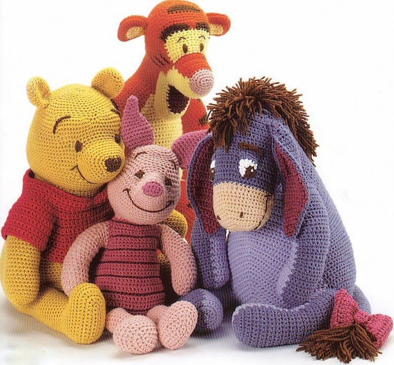 SALE Vintage Crochet Pattern Four Toys  Winnie the Pooh, Tigger, Piglet and Eeyore Toys Dolls   Vintage Soft Toy Pattern Retro Baby Toys PDF