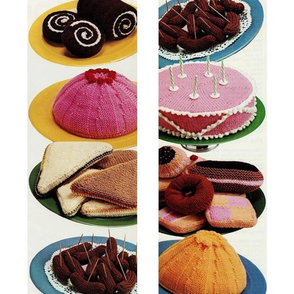 INSTANT DOWNLOAD PDF Vintage Knitting Pattern Birthday Tea Party Cake Knitted Food Retro 1970s