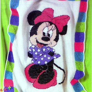 Vintage Crochet Pattern  Minnie Mouse Afghan    Blanket Bedspread Throw Cover Christmas Gift Kids Bedroom Playroom Nursery