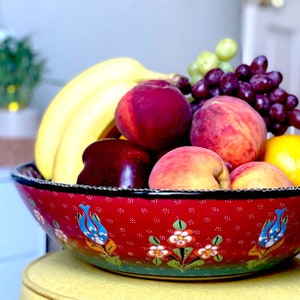 14&quot; Red Traditional Turkish Handmade Ceramic Bowl