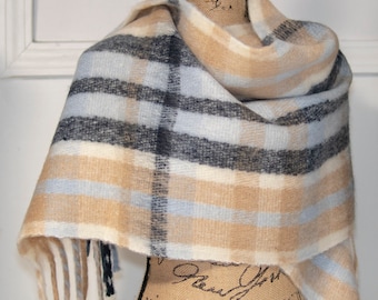 Qupish Plaid Blanket Winter Scarfs for Women Soft Warm Cozy Scarf Classic Chunky Oversized Wrap Shawl Scarves Gifts