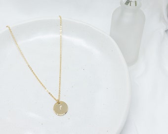 Circle Pendant | personalized customizable hand stamped initial pendant 24k gold plated chain with lobster clasp