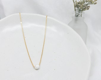 Mother of Pearl | minimal simple dainty mother of pearl bead necklace with 24k gold plated chain