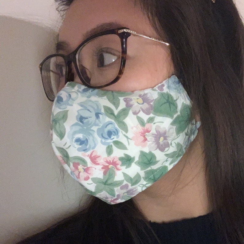 Handmade 100% Cotton Fabric Non-medical Face Mask floral fashionable fabric face covering with filter pocket and adjustable ear straps image 2