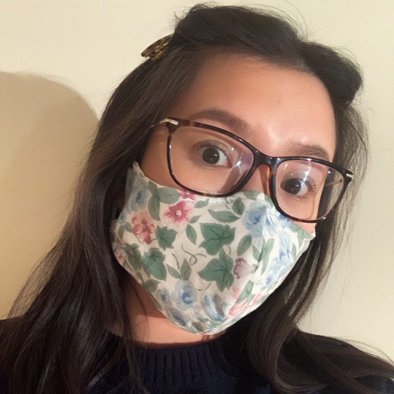 Handmade 100% Cotton Fabric Non-medical Face Mask floral fashionable fabric face covering with filter pocket and adjustable ear straps image 3