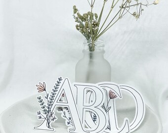 Blooming Alphabet | Initials Letters with blooming flowers botanical plants decal sticker for laptop iPad waterbottle phone case handmade