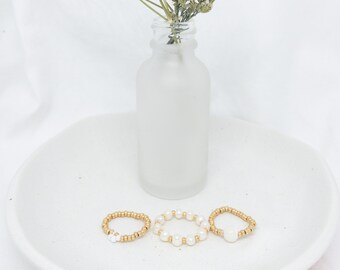 Goddess Trio |freshwater pearls, mother of pearl, Japanese seed beads, simple, minimal, dainty  handmade statement stackable rings