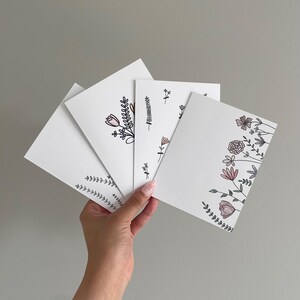 Floral Doodle Cards | botanical florals greeting card valentines thank you card bridal mothers day greeting cute pretty handmade watercolor