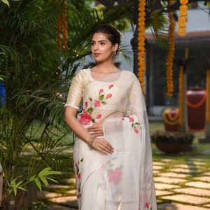80% off Pure silk saree Soft Organza Silk Digital Printed Saree with Same Color For Women wear Wedding wear Party Wear bollywood designer