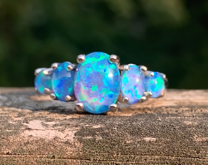 Sterling Silver Blue Fire Opal Ring - Etsy
