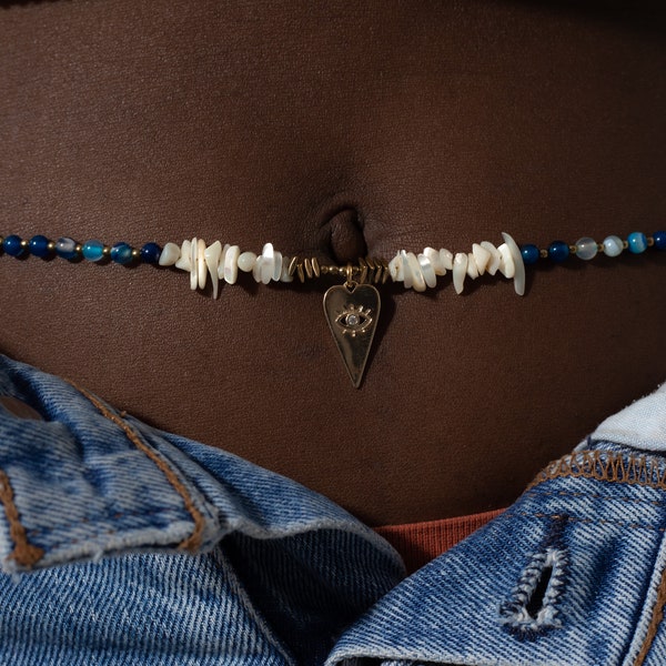 Baya Lomé | Bijou de ventre | Agate Bleue, Hématite, Nacre