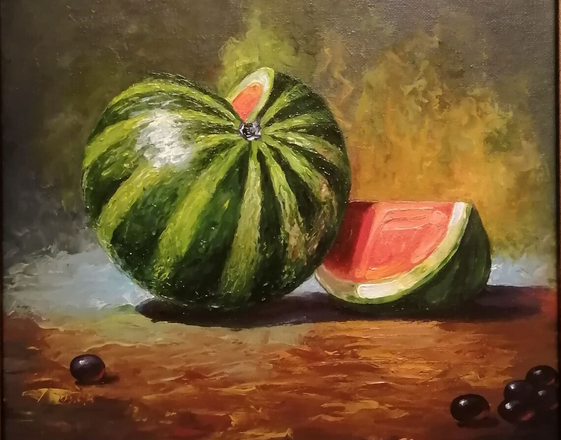 Watermelon Painting on Canvas Original still Life Kitchen Wall Etsy