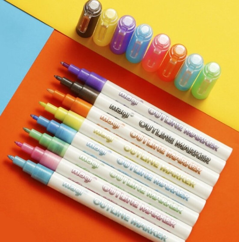 Magic SelfOutline Metallic Marker Pens 8pcs Multi Colour Art Etsy