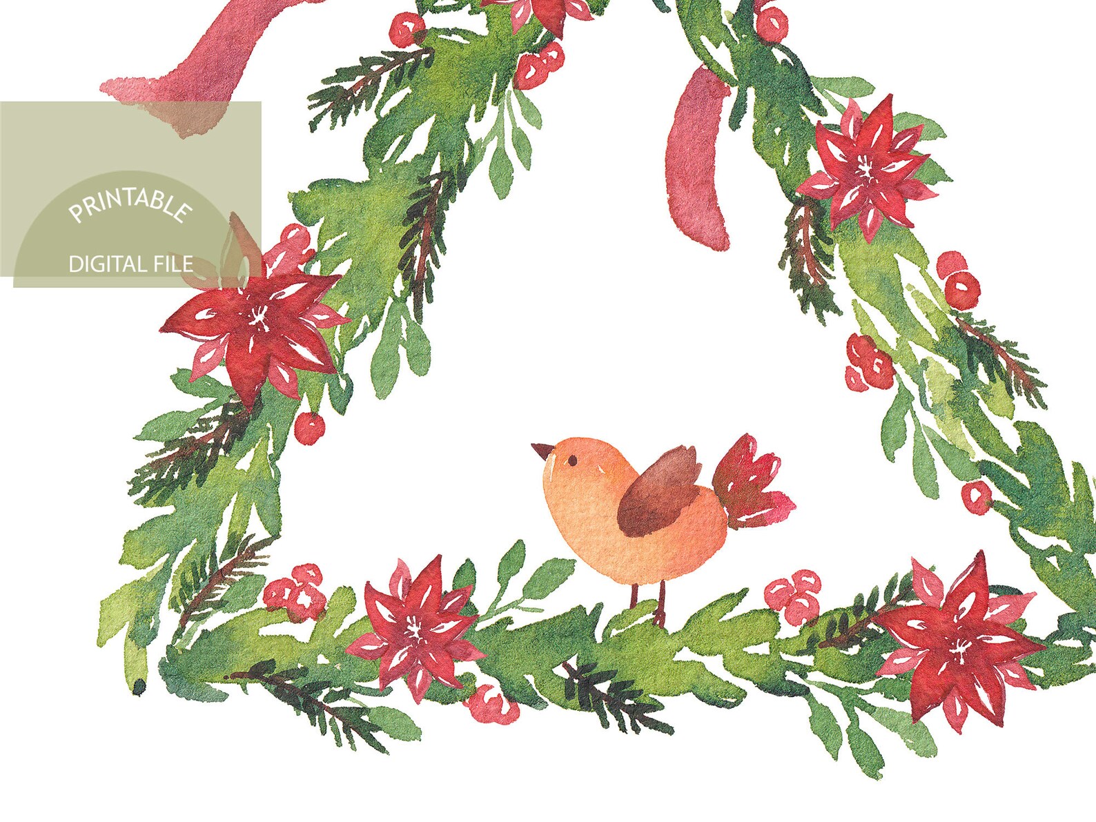 Bird with Christmas Bird with Wreath Watercolor Winter Cute | Etsy