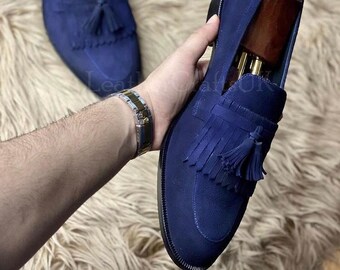Samuel Windsor Loafers Men\'s Tasseled Blue Suede Shoes/Loafers (HANDMADE) Samuel Windsor | Shoes | Samuel Windsor Loafers Mens  main image 4