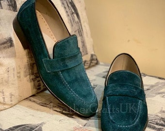 Handmade Suede Leather Loafer Shoes For Men, Genuine Leather & Suede Slip On Penny Loafers, Formal Suede Slip Ons, Men Leather Dress Shoes