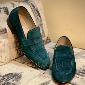 Handmade Suede Leather Loafer Shoes For Men, Genuine Leather & Suede Slip On Penny Loafers, Formal Suede Slip Ons, Men Leather Dress Shoes