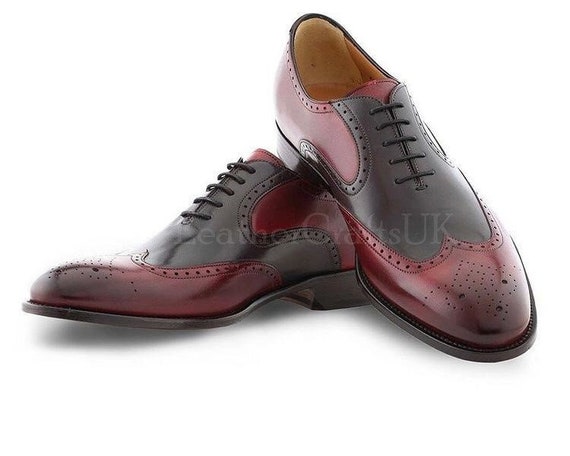 Handmade Men's Two Tone Genuine Maroon & Black Leather Wingtip Shoes  Handcrafted Lace up Formal Leather Shoes for Man Men's Leather Shoes - Etsy