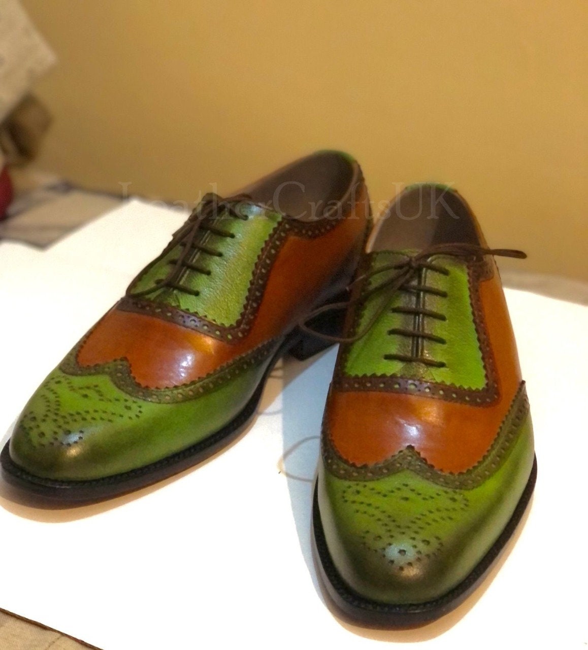 Men’s Two-Tone Brown and Olive Leather Dress Shoes. Size 9 Stacy Adams Black Split Toe Dress Shoes - Contempo Suits main image 4