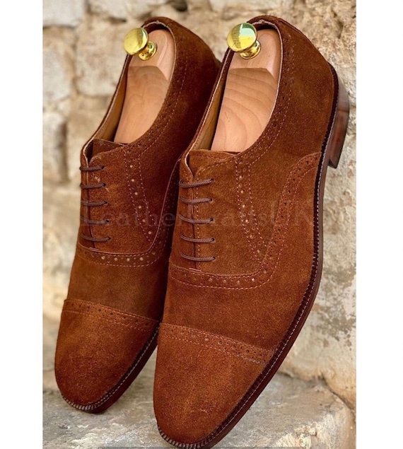 New Handmade Men's Brown Cap Toe Genuine Leather Oxford Dress Formal Shoes