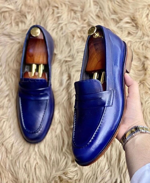 Handmade Men's Genuine Royal Blue Leather -