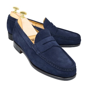 men&#39;s blue suede leather loafers men&#39;s handmade leather sole blue suede driving shoes men&#39;s blue suede loafers