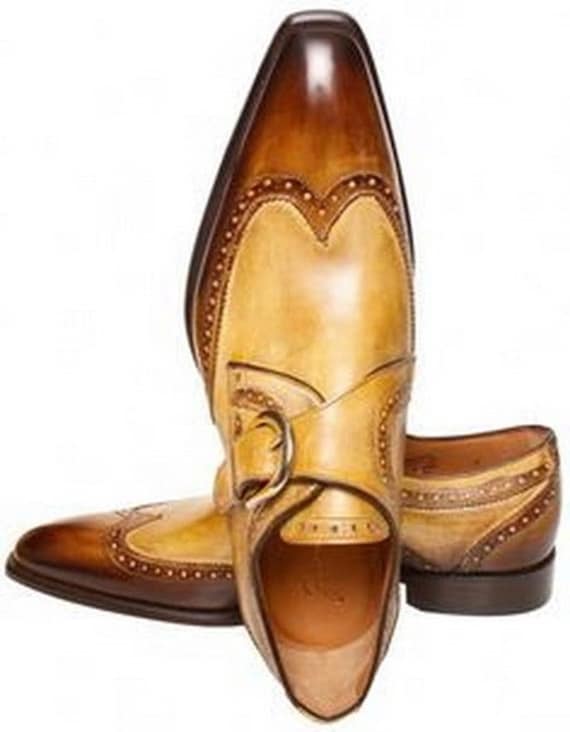 Monk Style Two Tone Wing Tip Plain Toe Buckle Closer Men  display picture 2