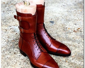 hecho a mano hombres marrón tobillo botas altas hombres hechos a mano marrón cuero botas largas botas de cuero genuino marrón botas de hebilla larga