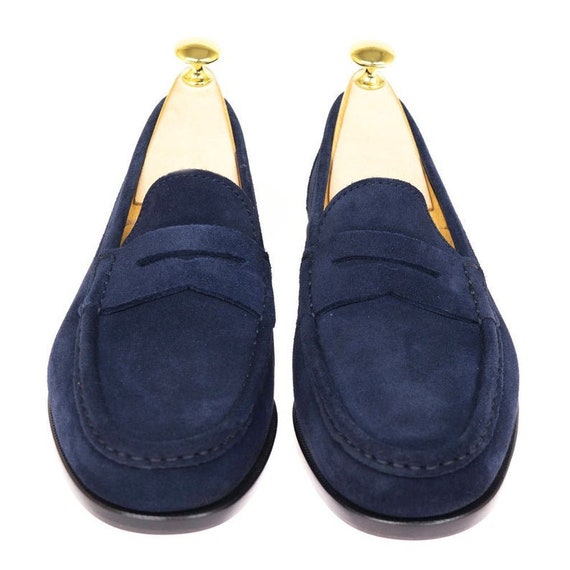 G Brown, handmade blue suede drivers, leather lined, size 11 narrow Navy Suede Driving Shoes | Mens Navy Blue Driver Shoes | Drapers main image 2