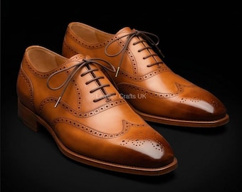 Handmade Two-Tone Leather Wingtip Oxfords: Custom Men's Shoes