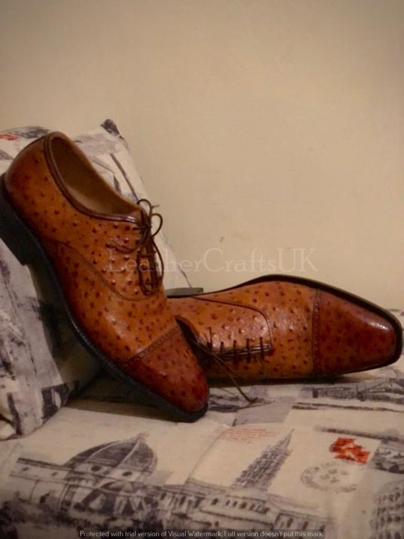 Men\'s Fennix Italy Brown Leather Dress Shoes ostrich oxford red bottom sole This Fennix dress shoe is made from the finest alligator  main image 4