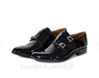 ? NEW Men\'s Black Patent Leather Double Monk Strap Shoes Cap-toe Monk-strap shoes in True black patent leather main image 4