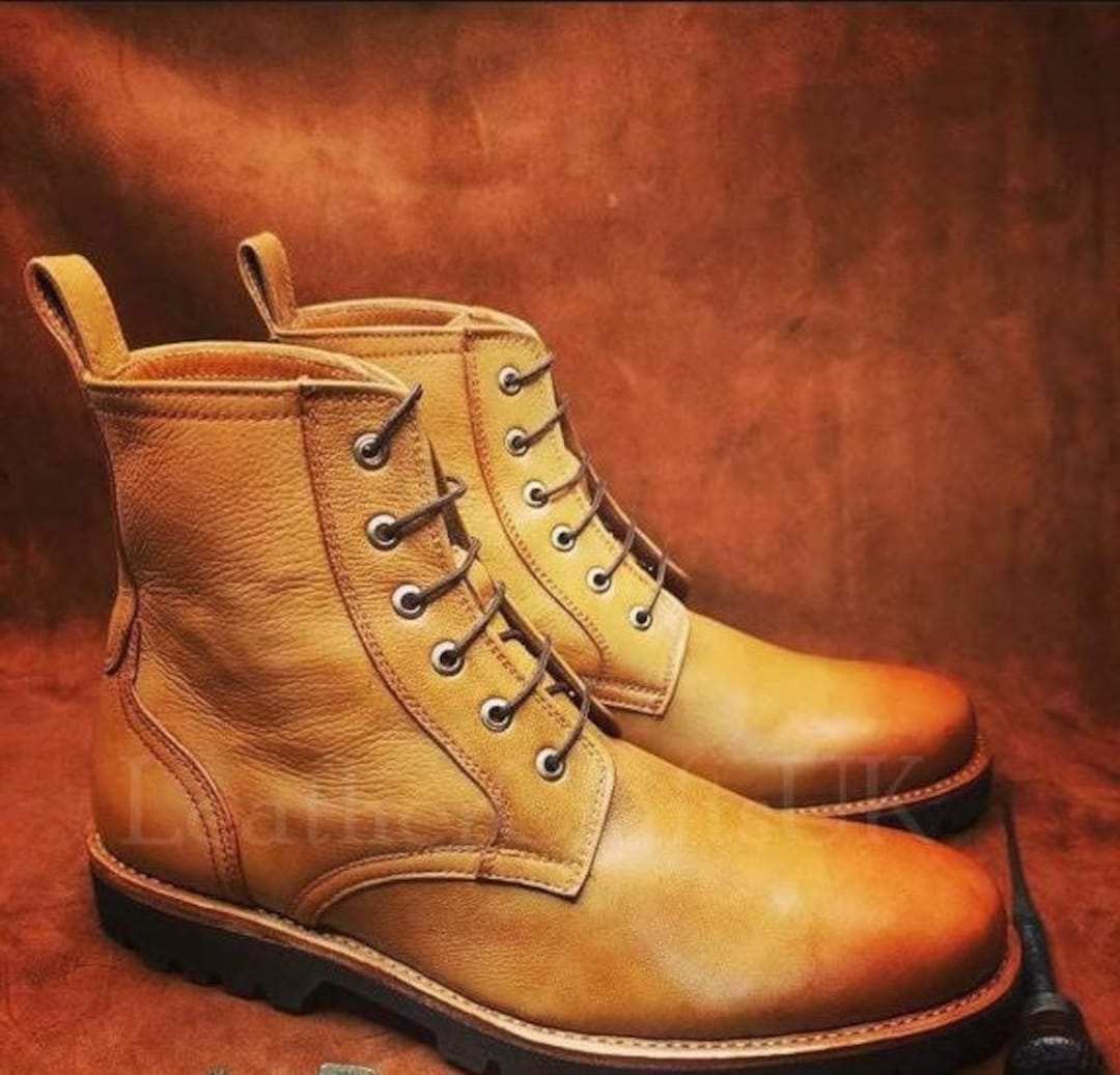 Patina Handmade in Mexico Leather Lace Up Ankle Boots Men\'s Size US 9 EUR 42 Patina Black & Brown Leather Lace Up Boots | Made in Mexico  main image 4