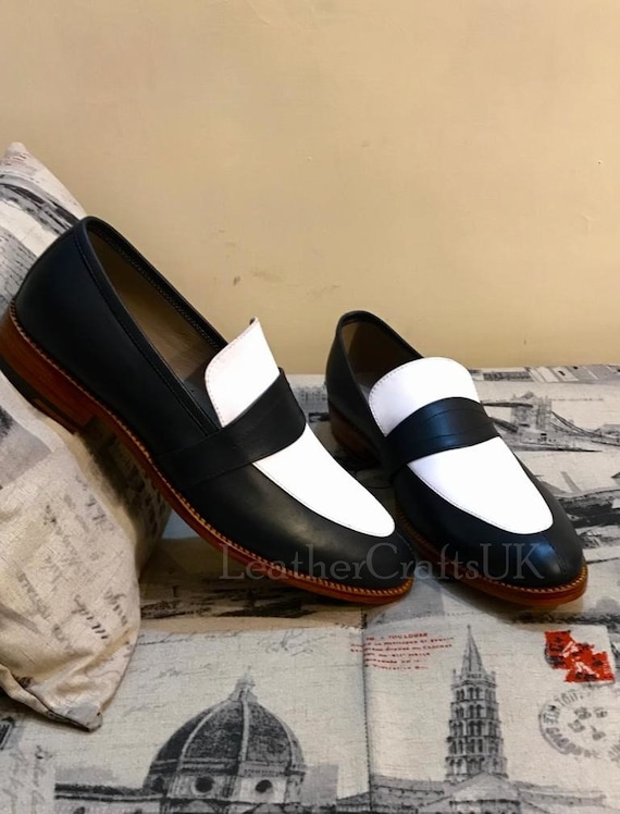 Two-Tone Black and White Leather Bit Loafers for Men Boardwalk Black/White Woven Leather Horse-Bit Loafers main image 4