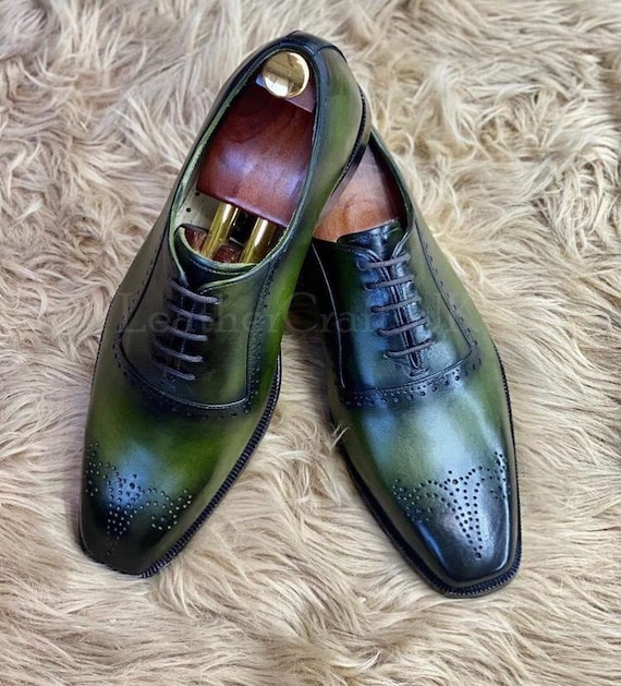 Handmade Men's Genuine Green Patina Leather Oxford Shoes Handcrafted Full  Brogue Formal Real Leather Shoes for Man Men's Leather Shoes - Etsy