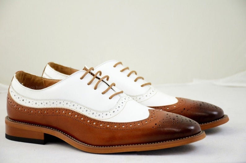Men's Handmade 2 Tone Brown With White Oxford Wingtip - Etsy