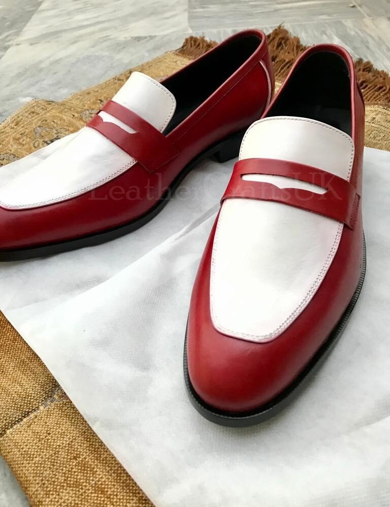 Stylish Red and White Loafers Amazon.com: TAYGUM Formal Dress Shoes for Men Slip On Round  main image 2