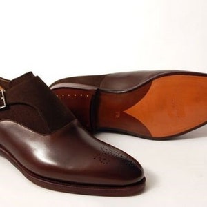 Man LEONARDO PRINCIPI Buckles  Men'S Handmade Elegant Shoes With Double  Buckle In Suede Leather Dark Brown ~ Principiboots