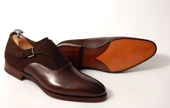 Monk Style Brown Toe Upper Suede Leather Buckle Closer Men Leather Shoes - Etsy Monk Style Brown Toe Upper Suede Leather Buckle Closer Men Leather Shoes - Etsy