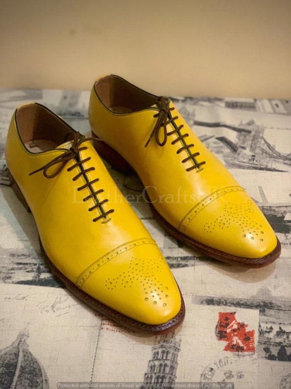 yellow dress shoes mens Handmade Men's Genuine Leather Cap Toe Oxford Handcrafted Brogue Lace up Formal Leather Shoes Men's Oxford Shoes Man Shoes Experience pure opulence with Harvey yellow dress shoes Men's Genuine Leather Oxfords Pointed