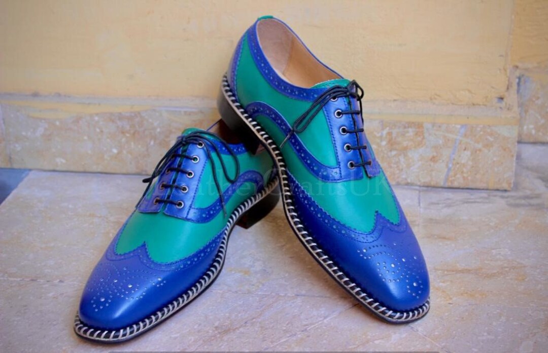 slim fit dress slacks Men's Green and Brown Leather Oxford Shoes – FORZIERI