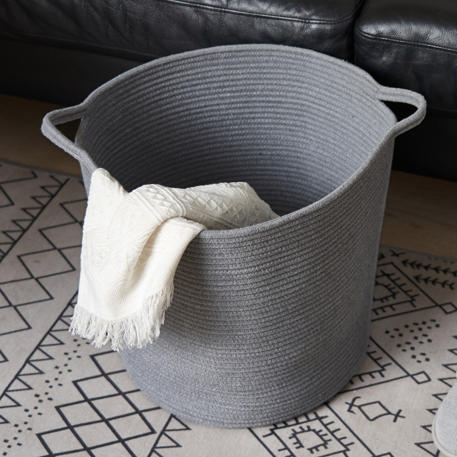 Large Storage Gray Rope Basket with Handles Etsy