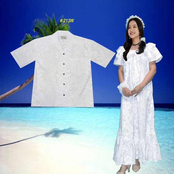 Elegantes langes Muumuu-Kleid mit Prinzessinnen-Puffärmeln für Paare, hergestellt in Hawaii/passendes Hemd – ein perfektes Geschenk für den Feiertag