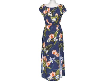 Handmade Hawaiian Muʻumuʻu Maxi Dress: Hibiscus Floral Rayon
