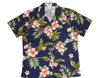 Coral Hibiscus Damen Hawaiihemd Made In Hawaii | Luau Shirts für Frauen 100% Baumwolle | Lager Hawaiihemd | Hawaiihemden für Damen