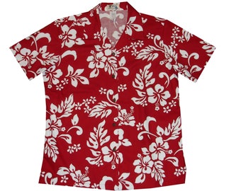 Authentisches Aloha Shirt für Frauen - Made in Hawaii | Hibiskus-Blumenmuster - Florales Aloha-Shirt perfekt für Strandurlaub und Geschenke