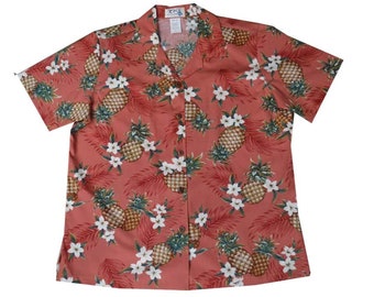 Frauen Baumwolle Hawaiihemd - Ananas Print Aloha Shirt, handgemacht in Hawaii, tropischer Sommer Shirt, authentisches Aloha Geschenk, Urlaubs Shirt